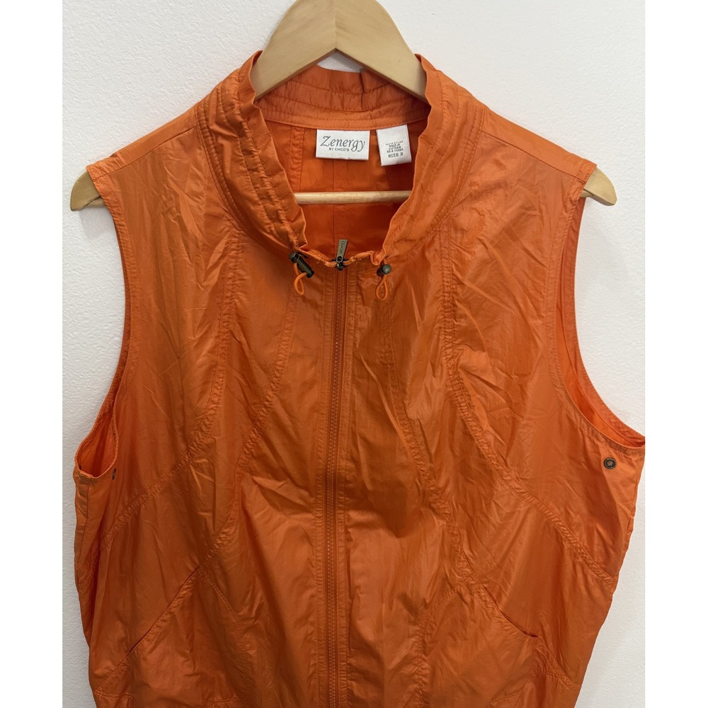 Zenergy By Chicos Lightweight Windbreaker Vest Women 2 Large Orange Zip 1A104497